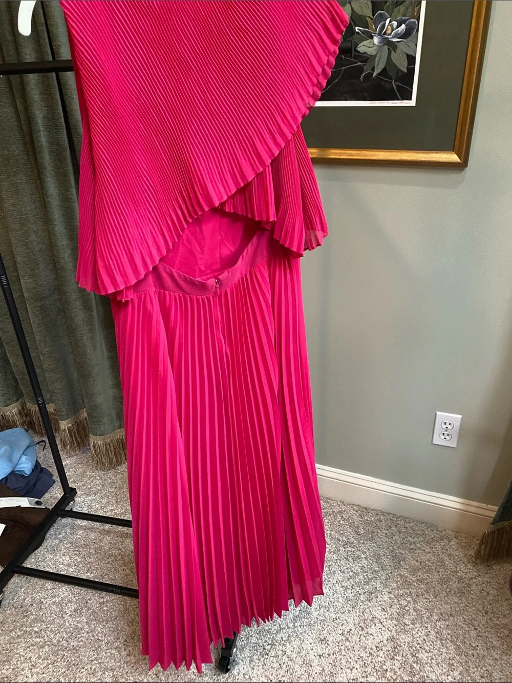 NWT Club Monaco Pleated One-Shoulder Maxi Dress - Hot Pink/Open Back - Picture 5 of 8